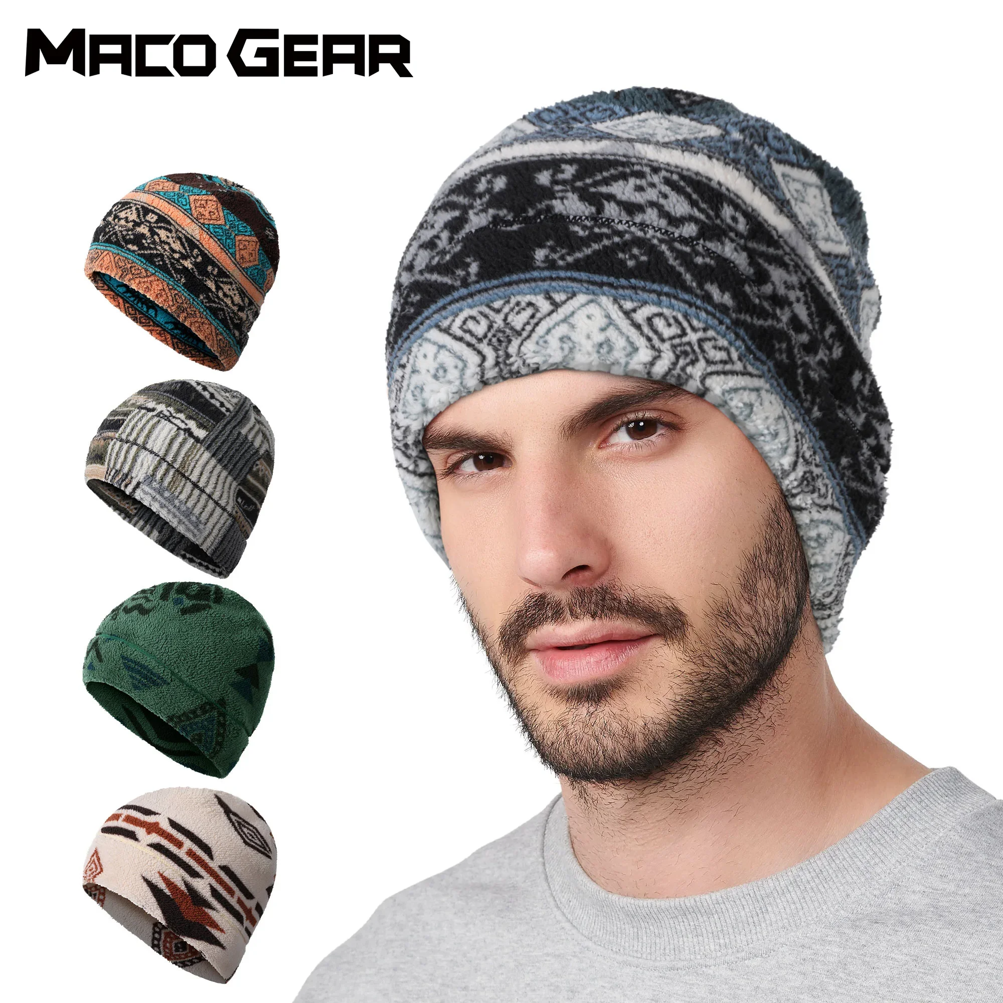 Gorro táctico de lana cálido con cubre-orejas y diseño calavera - imagen 4