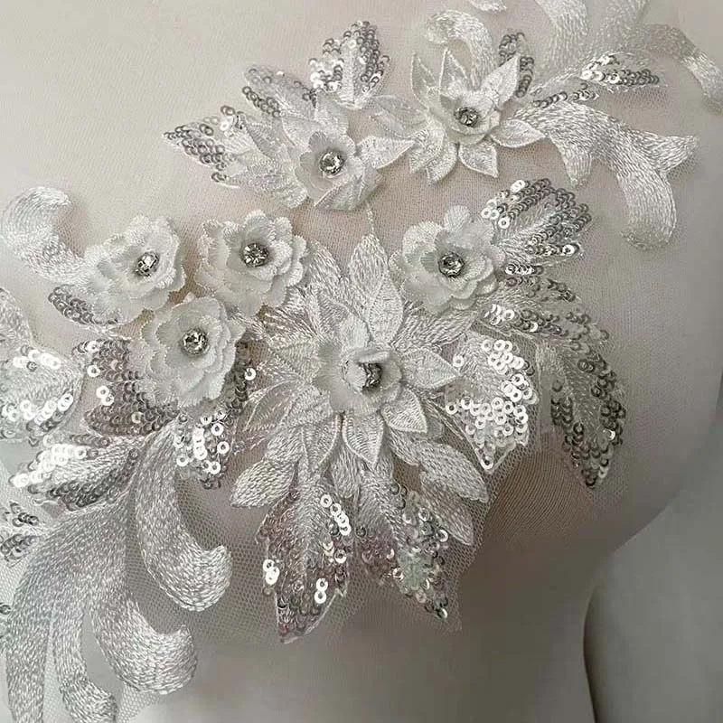 Apliques bordados flores 3D, lentejuelas y pedrería para coser - imagen 3