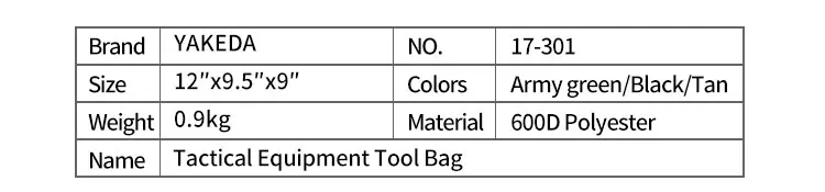 Bolsa táctica YAKEDA abrirtapDetalles superiores