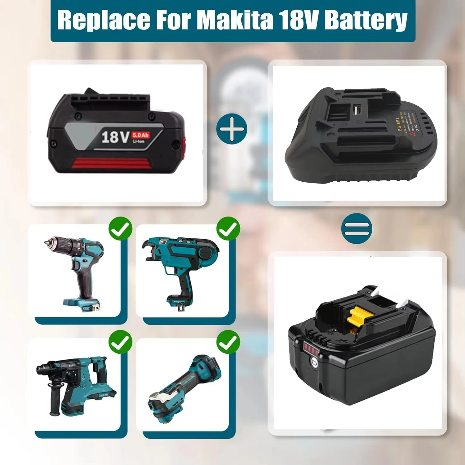 Adaptador batería Bosch BL1860 a Makita 18V compatible - imagen 4