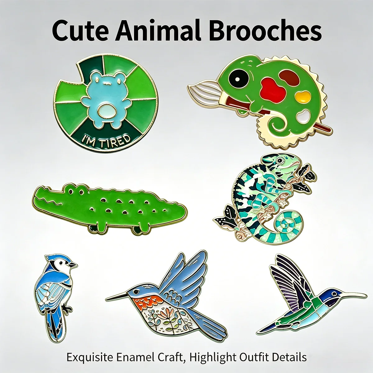 Pins de esmalte de animales rana, camaleón y colibrí para solapa - imagen 4