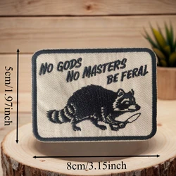 Parche bordado mapache No Gods No Masters – gancho y bucle para brazalete