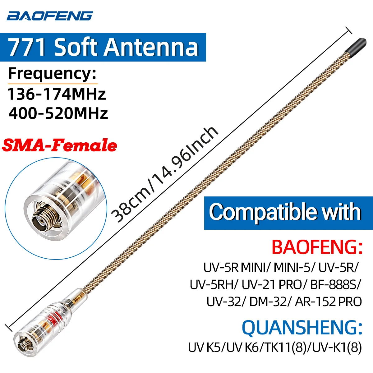 Antena ABBREE AR-771 transparente de alta ganancia