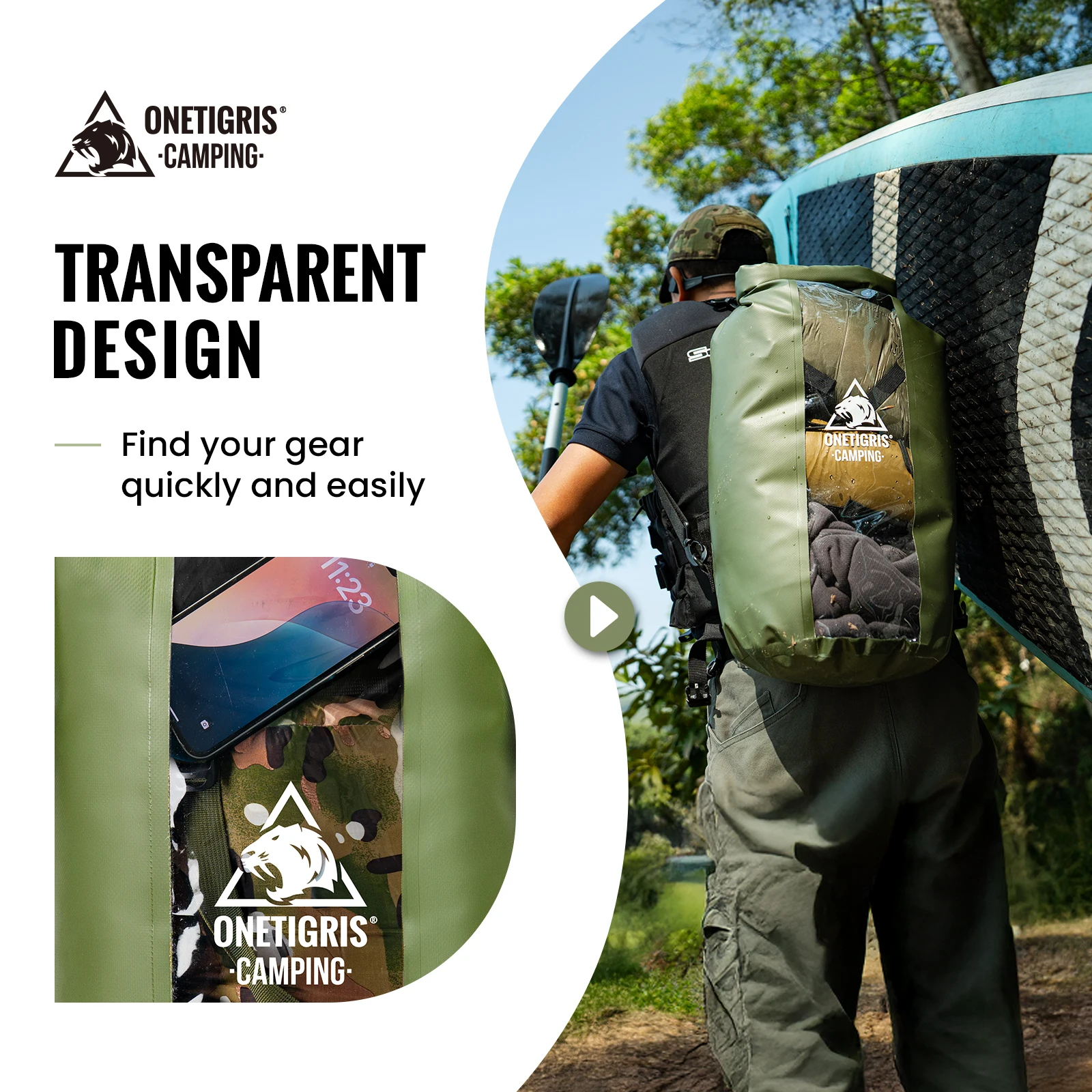 OneTigris Mochila impermeable enrollable roll-top bolsa seca - imagen 3
