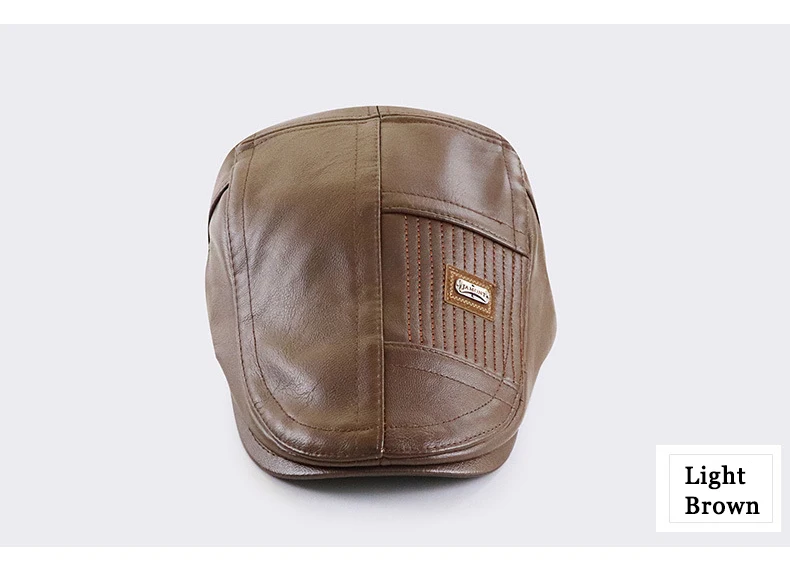 Vista lateral del gorro Newsboy con acabado PU