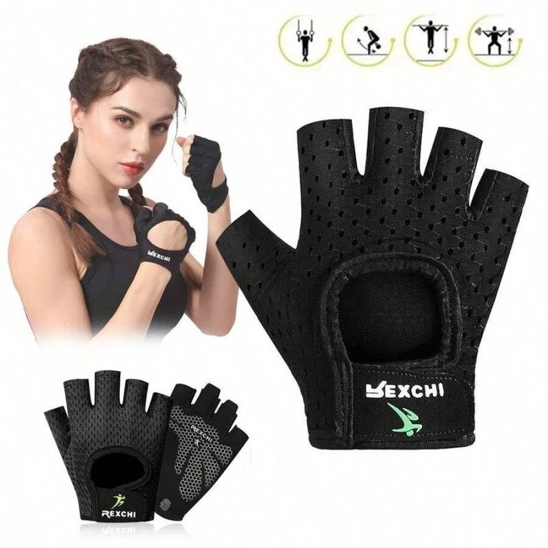 Guantes entrenamiento medio dedo antideslizantes – Protección pesas fitness yoga - imagen 3