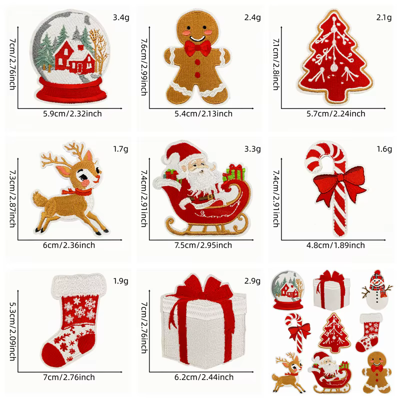 Motivos navideños bordados estilo cartoon para ropa