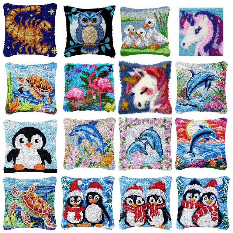 Juego bordado alfombra punto Smyrna – Pingüino tortuga delfín kit DIY - imagen 5