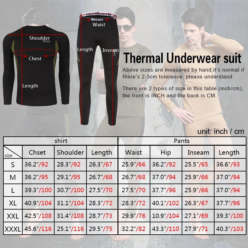 ESDY Ropa interior térmica táctica de lana negra, secado rápido - imagen 2