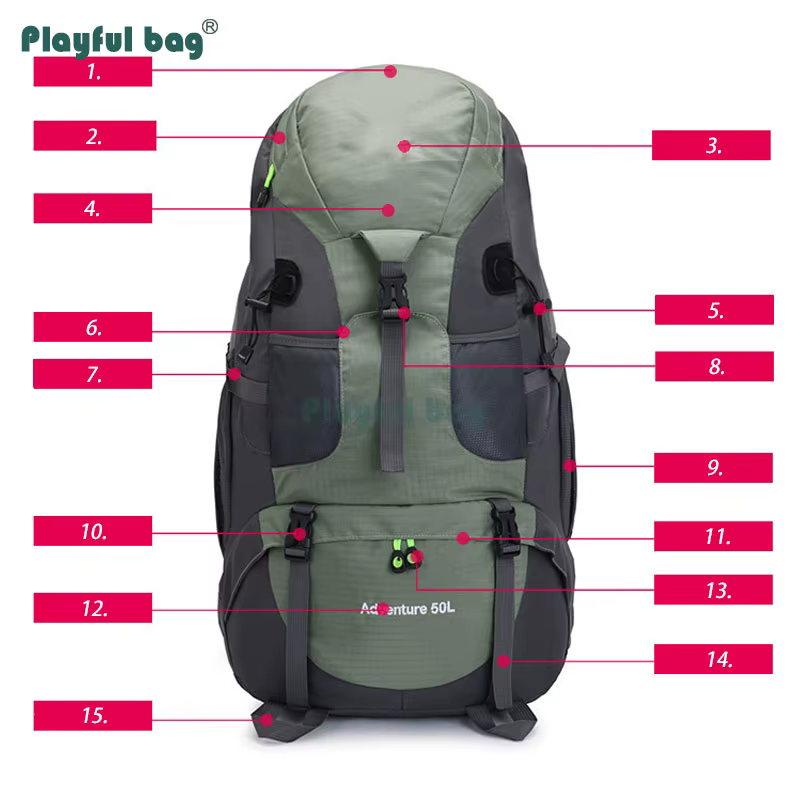 Vista frontal de la mochila de montaña PLAYFUL BAG 50L