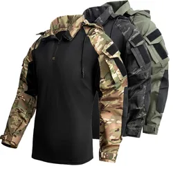 Camisa táctica camuflaje manga larga con capucha para senderismo