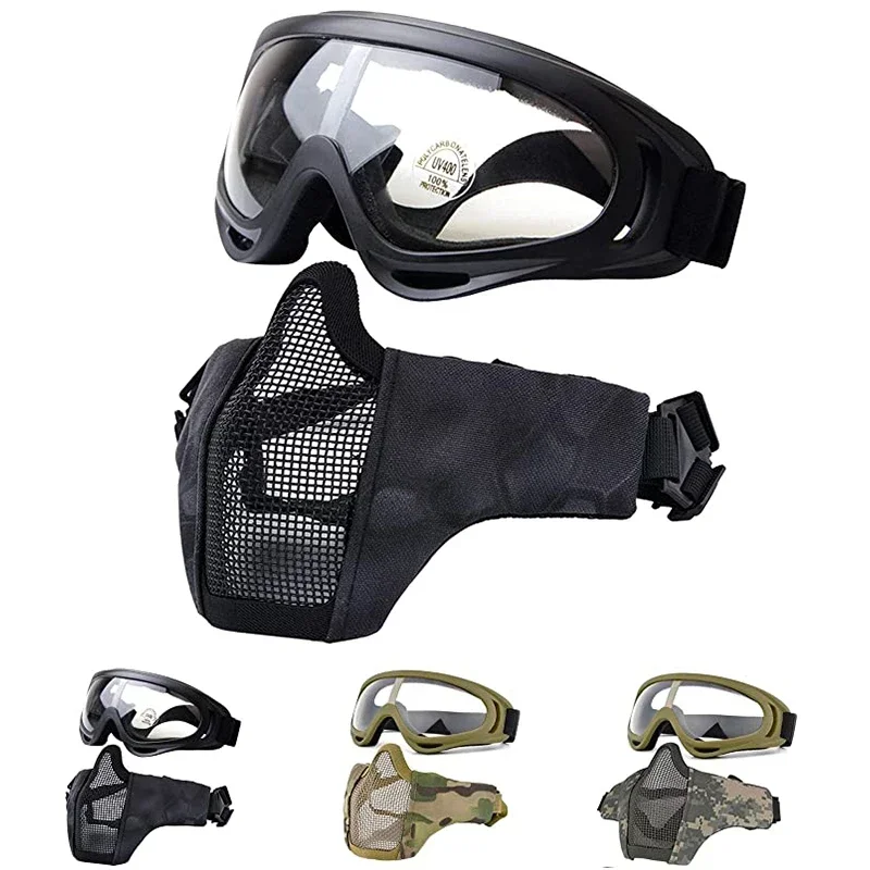 Máscara paintball táctica con gafas integradas y malla de acero