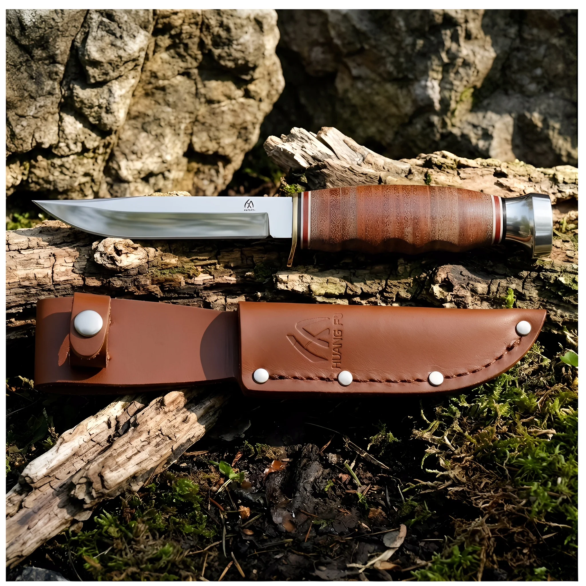 Cuchillo fijo táctico con funda de cuero para supervivencia - imagen 3