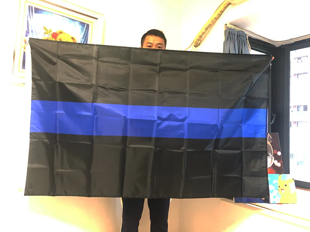 Bandera policial con línea azul delgada, poliéster impresa doble cara - imagen 4
