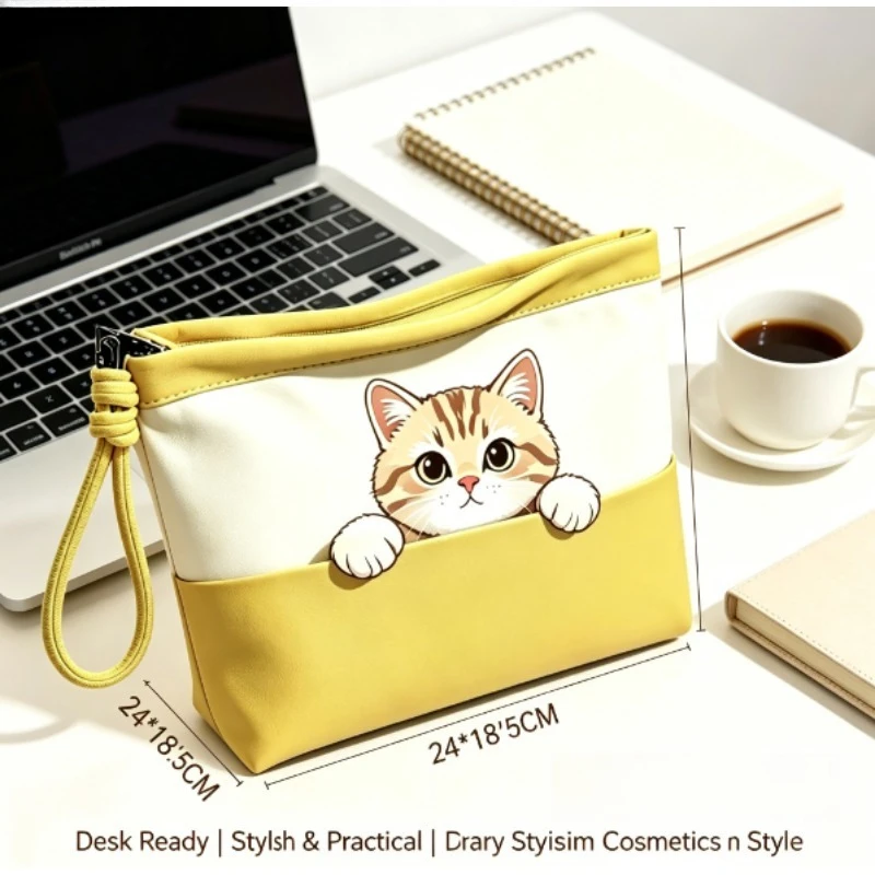 Bolsa impermeable gran capacidad para cosméticos con estampado de gato - imagen 3