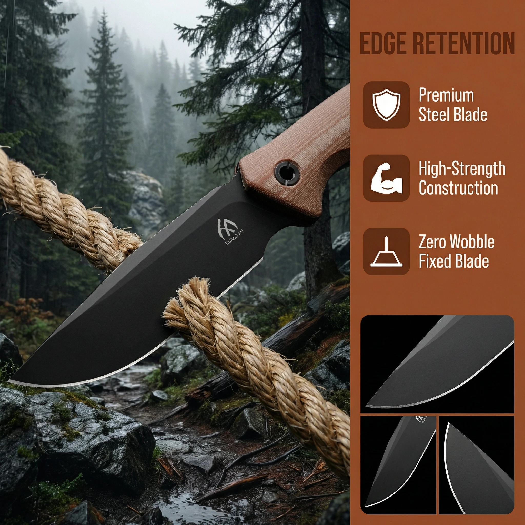 Cuchillo táctico de hoja fija G10 con funda resistente - imagen 4