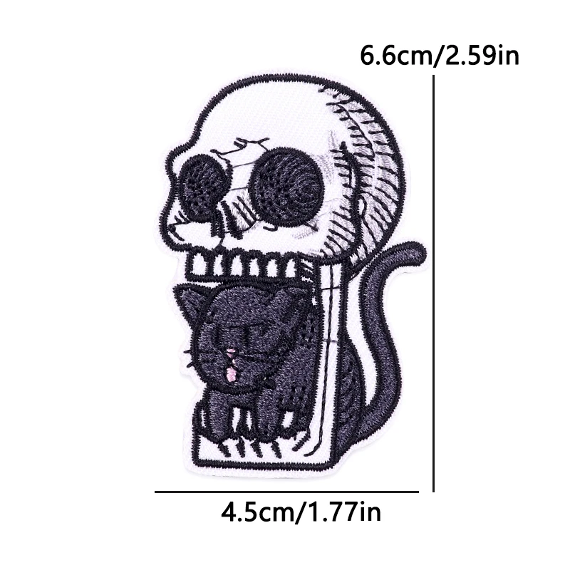 Parches termoadhesivos calaveras de gato blanco y negro para ropa - imagen 5