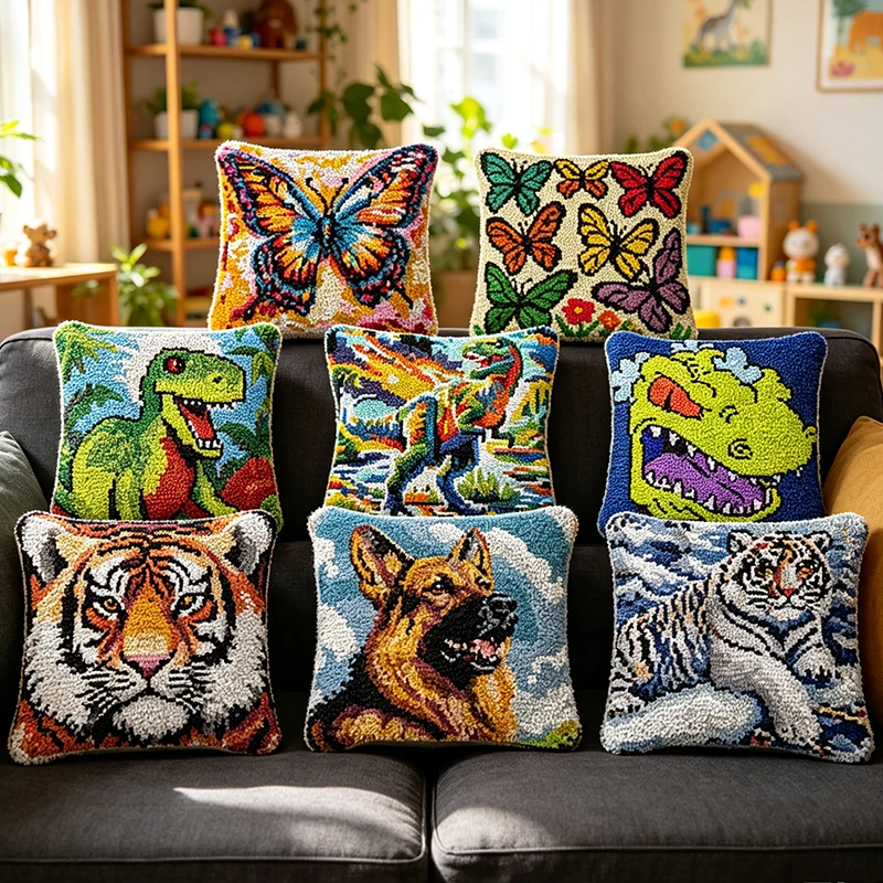 Cojín decorativo animal salvaje dinosaurio, tigre y mariposa - imagen 5