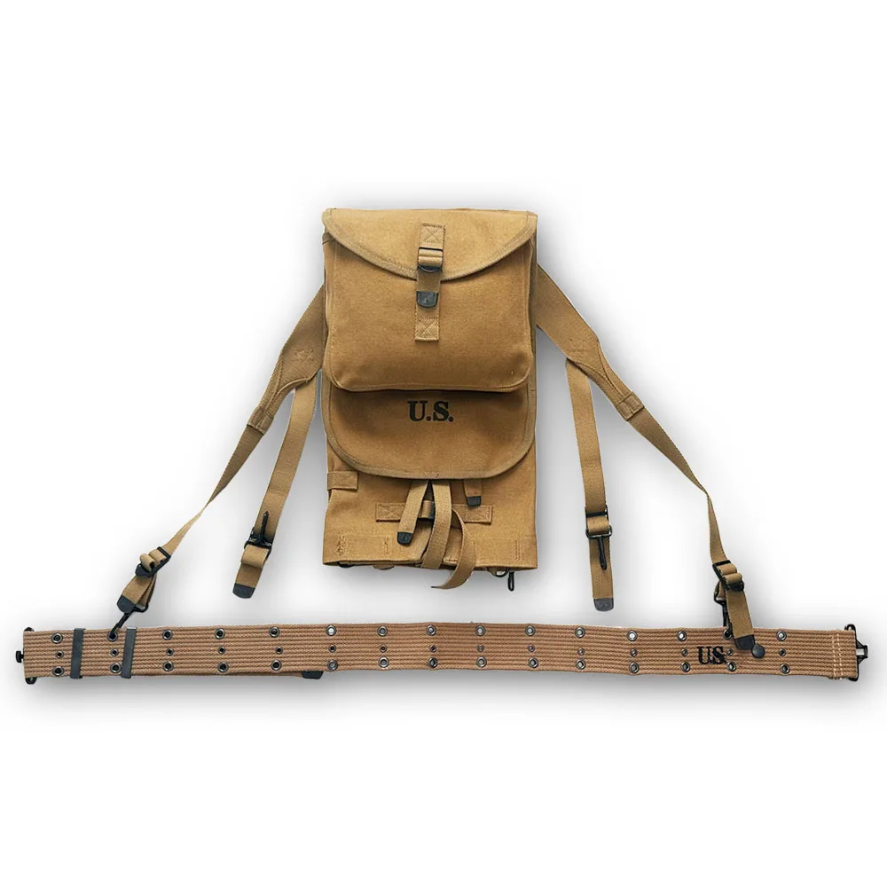 Mochila táctica M1928 réplica Segunda Guerra Mundial lona caqui
