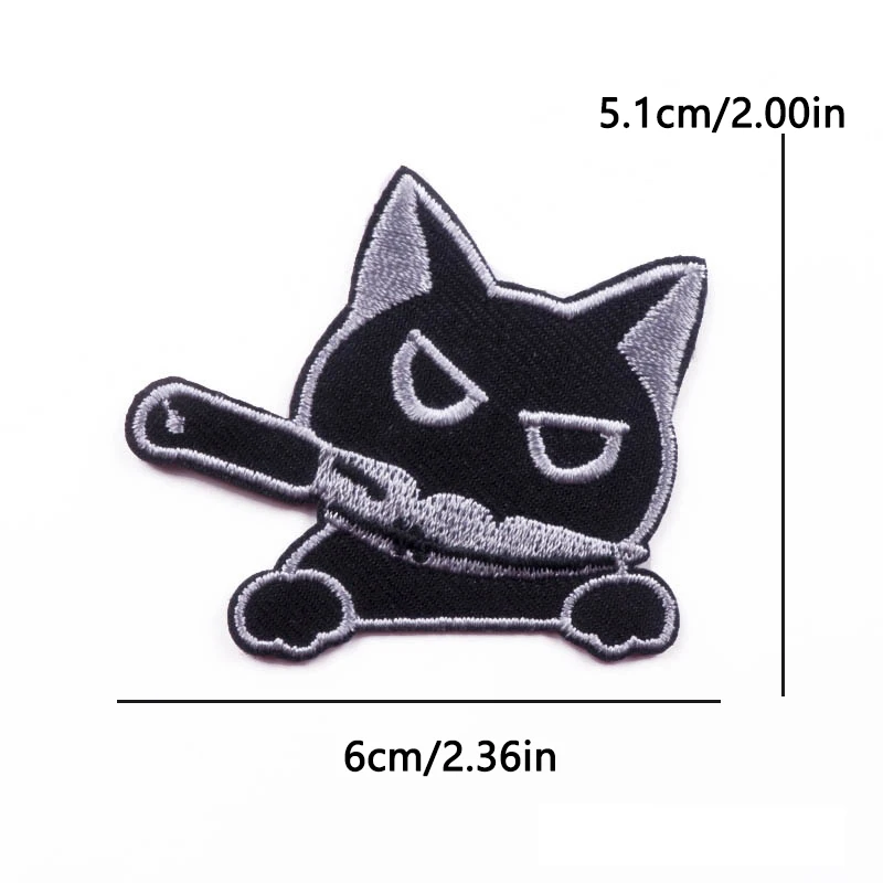 Parche bordado termoadhesivo gato negro con cuchillo gótico punk - imagen 2