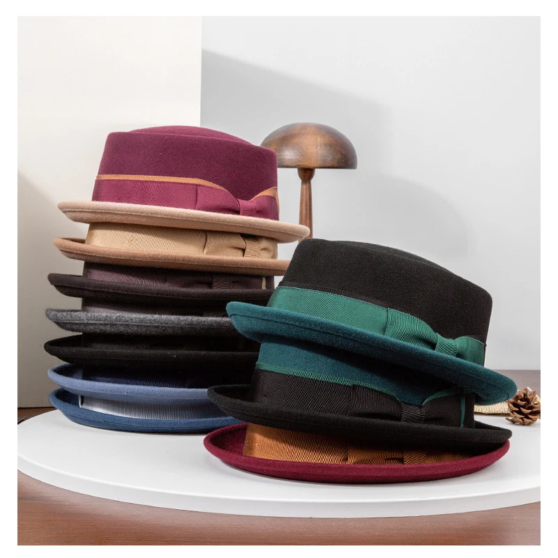 Sombrero fedora de lana para mujer con ala curvada y lazo - imagen 3