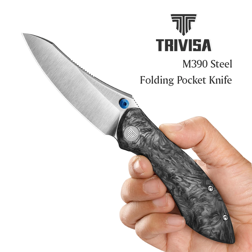Cuchillo plegable TRIVISA Rhino – hoja M390, titanio y fibra carbono