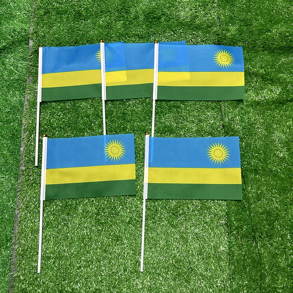 Bandera de Ruanda de poliéster con asta de plástico para hogar - imagen 3