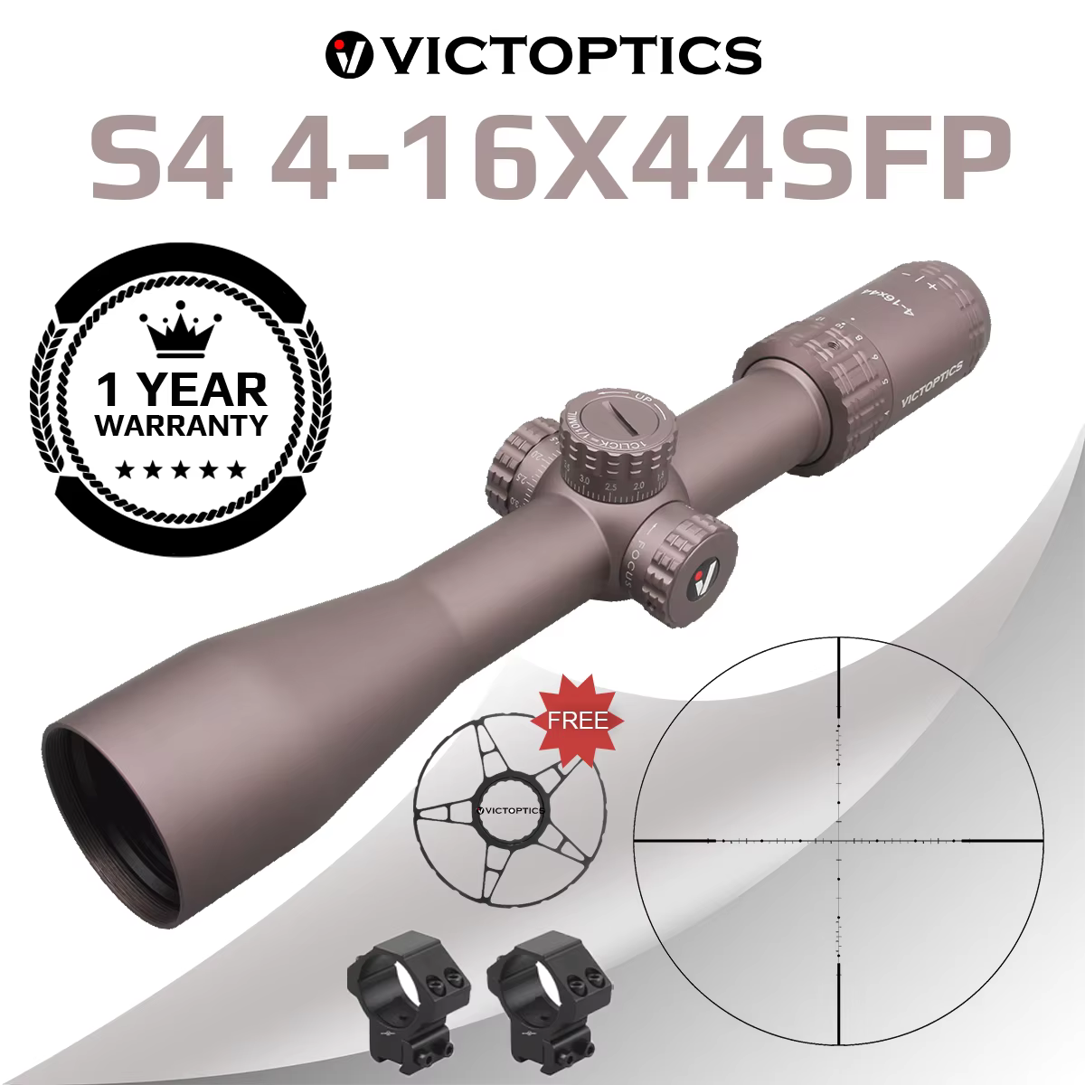 VictOptics S4 4-16x44 FDE – Visor táctico SFP para rifle AR-15