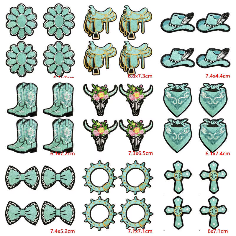 Parches termoadhesivos western turquesa bordados para ropa y sombreros - imagen 4