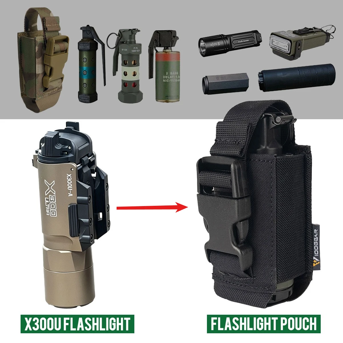 Bolsa táctica para linterna X300U con MOLLE ajustable