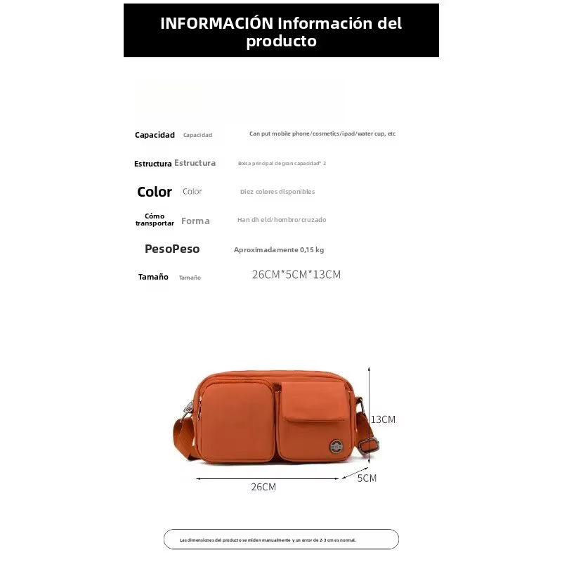 Bolso de hombro mujer con bolsillos, cruzado en nailon ligero - imagen 4