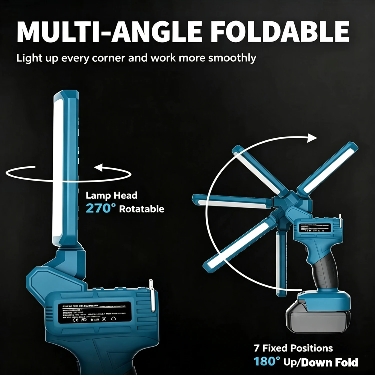 Lámpara LED Táctica Plegable 18V – Luz Ámbar Multi-Baterías Antimosquitos - imagen 2