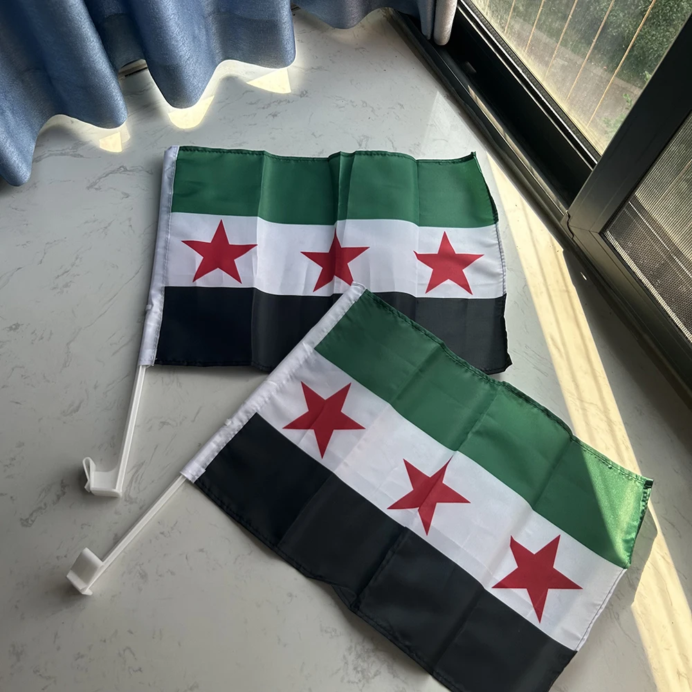 Bandera de coche siria con estrellas para ventana y asta de plástico - imagen 4
