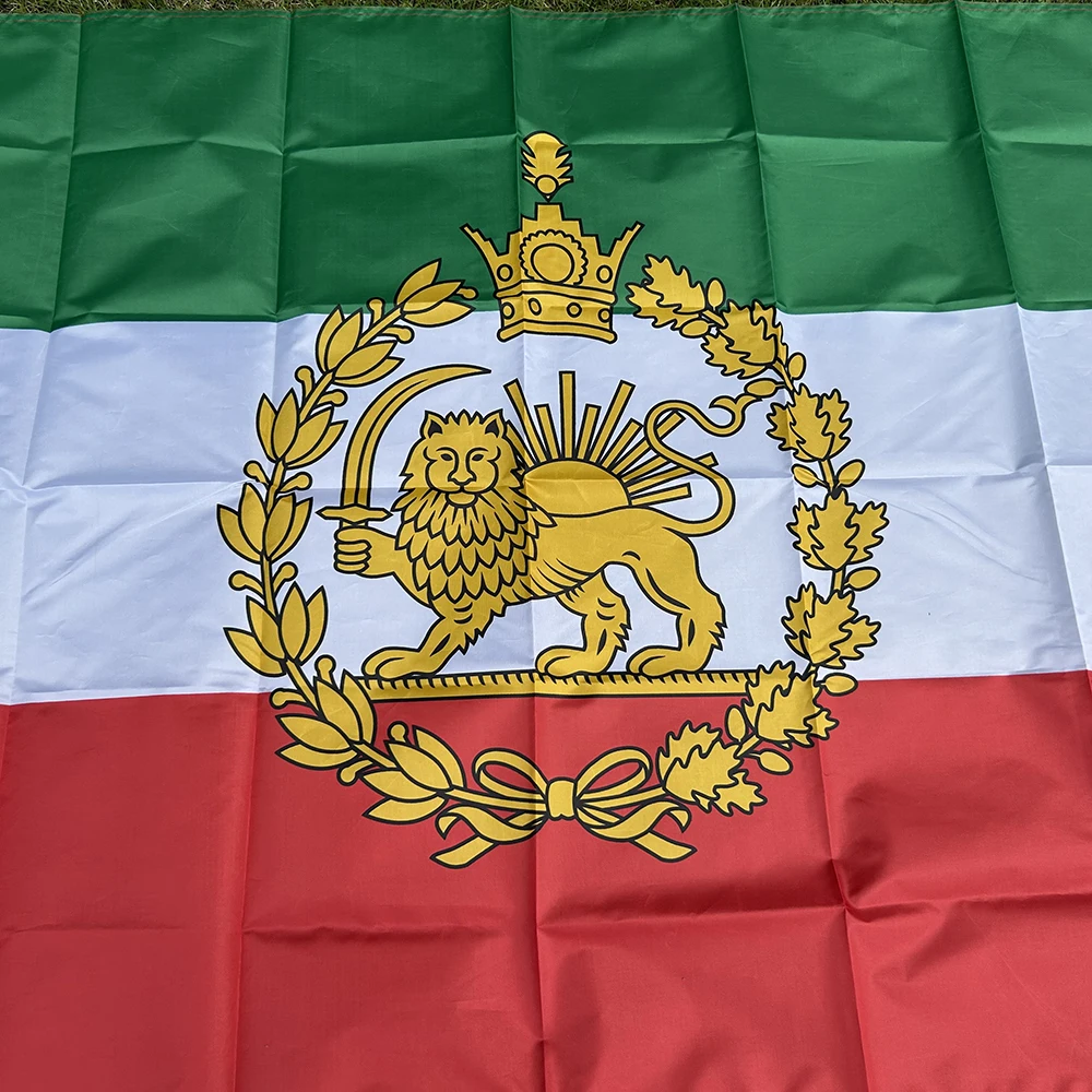 Bandera de Irán con León histórico y corona Pahlavi