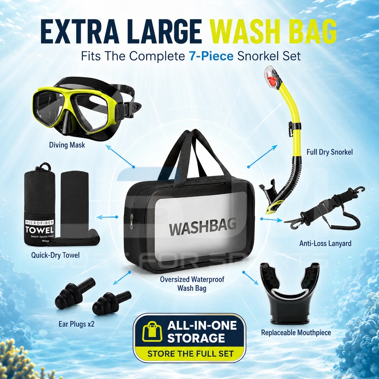 Equipo de snorkel seco para adultos con máscara y bolsa impermeable - imagen 4