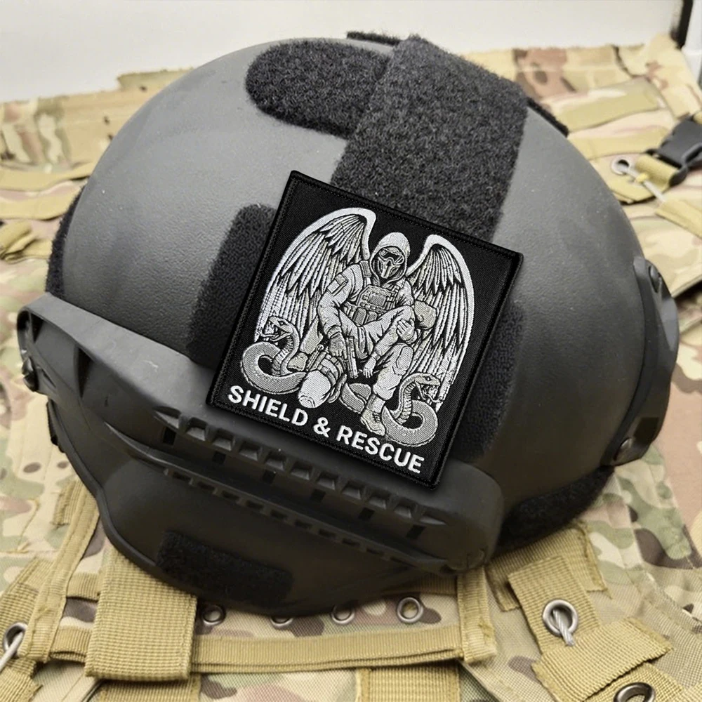 Parche táctico bordado escudo rescate con velcro gancho y bucle - imagen 3