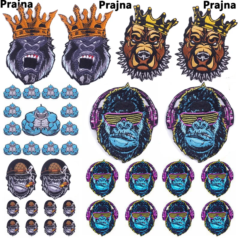 Prajna parches termoadesivos Punk Rock mono oso rey bordados
