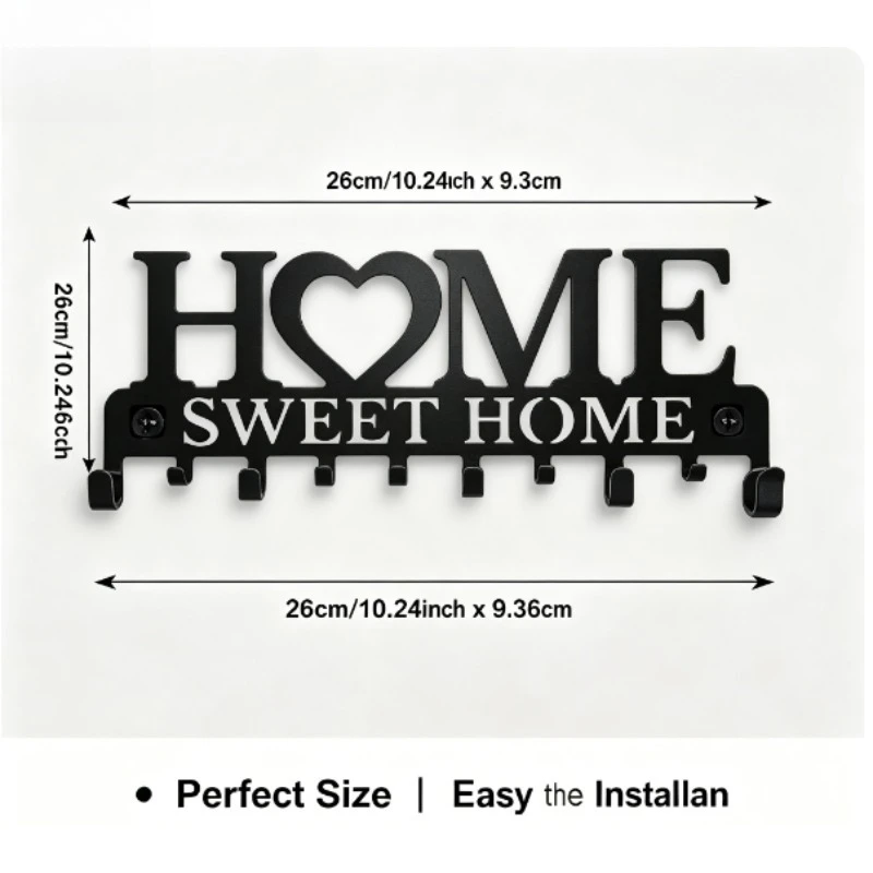 Porta llaves metal negro montable en pared con ganchos - imagen 2