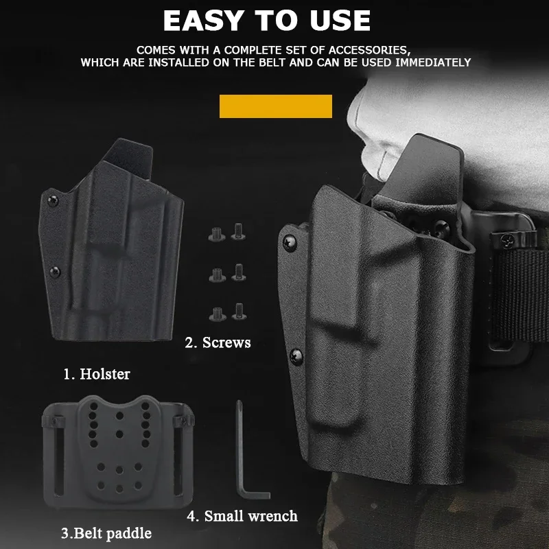 Funda táctica Kydex Glock con liberación rápida y para linterna