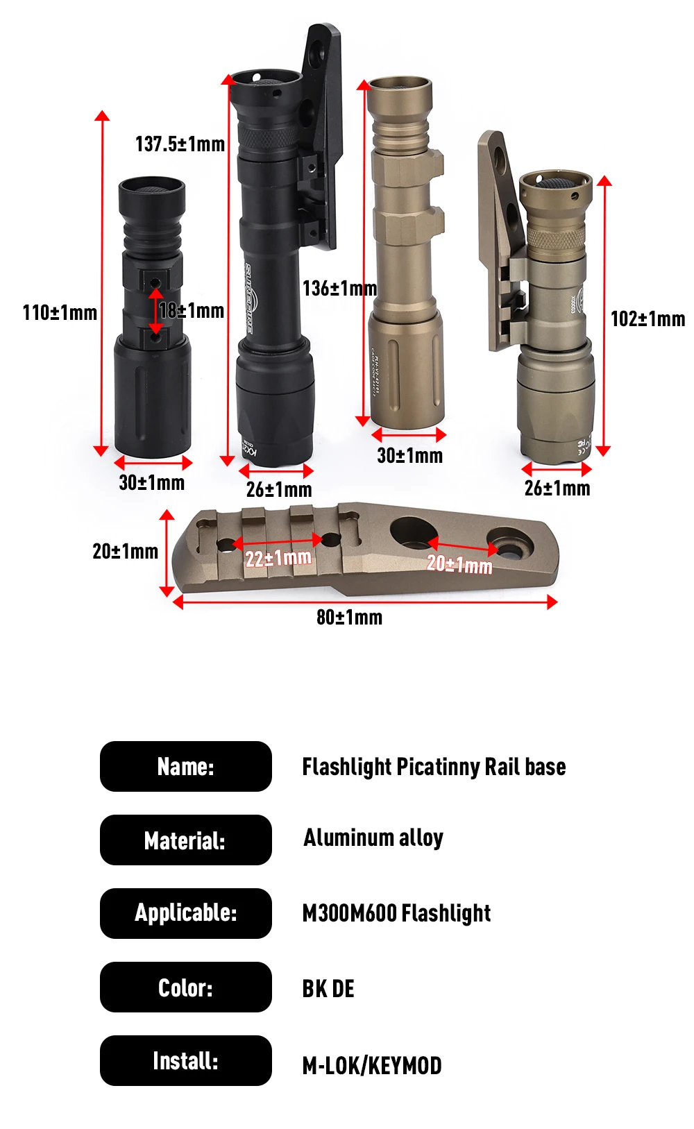 Vista del soporte para riel MLOK/KEYMOD