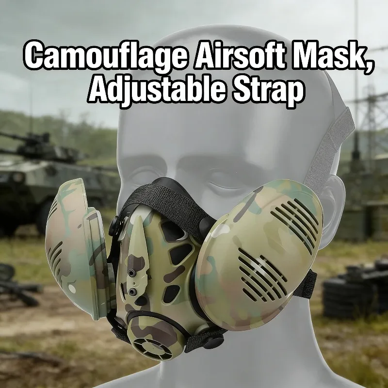 Máscara respiratoria táctica camuflaje media cara ajustable - imagen 2