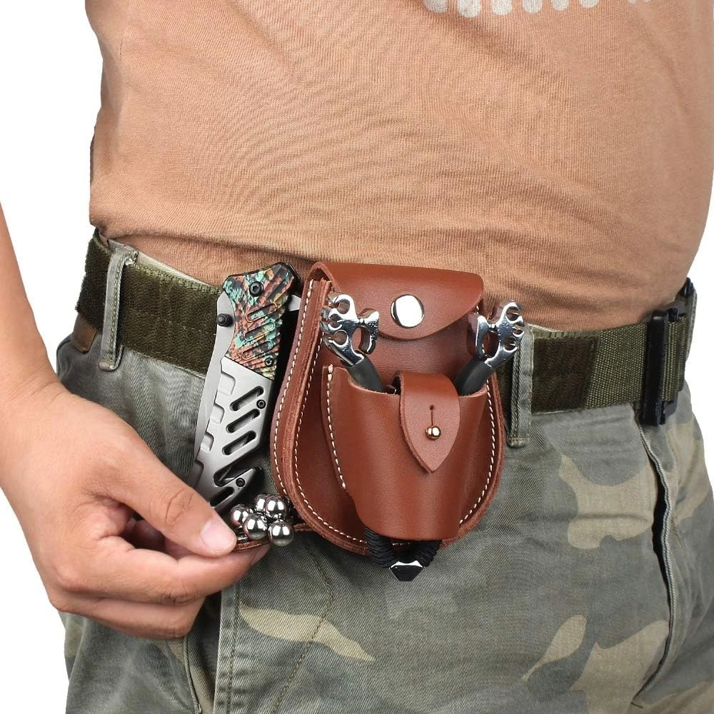 Funda de cuero para tirachinas de caza y pesca con munición - imagen 2