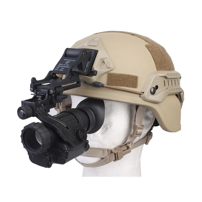 Vista frontal del soporte Emersongear para casco táctico con montura abatible para NVG