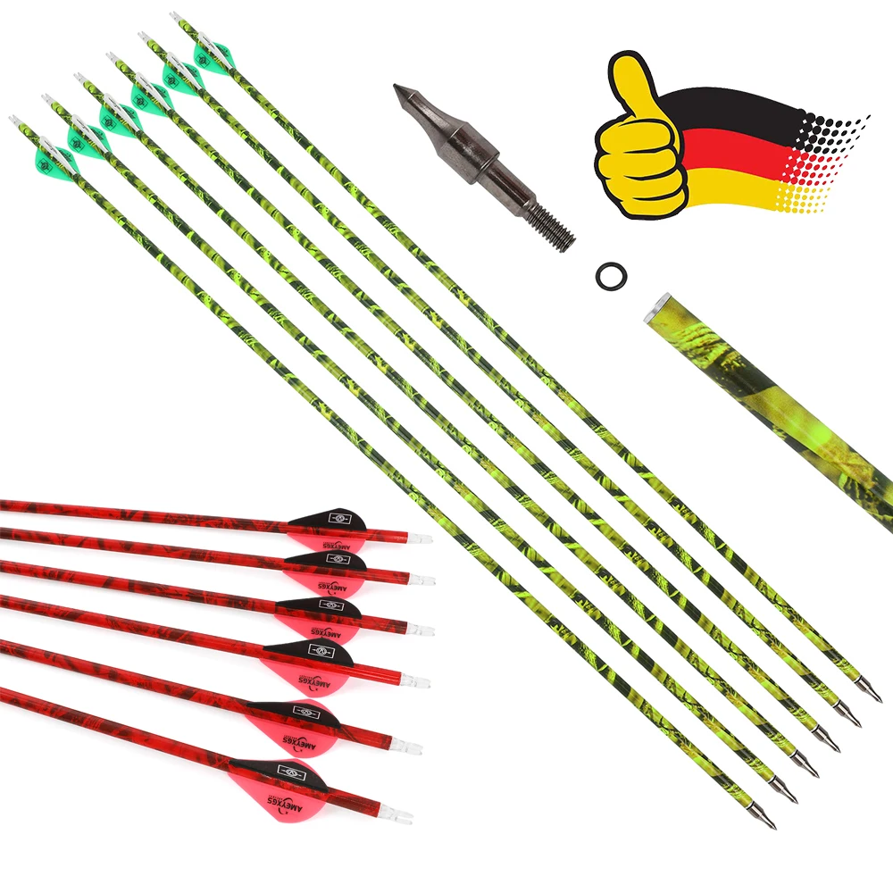 Flechas de carbono Spine 500, eje 6,2 mm, plumas goma para caza - imagen 4