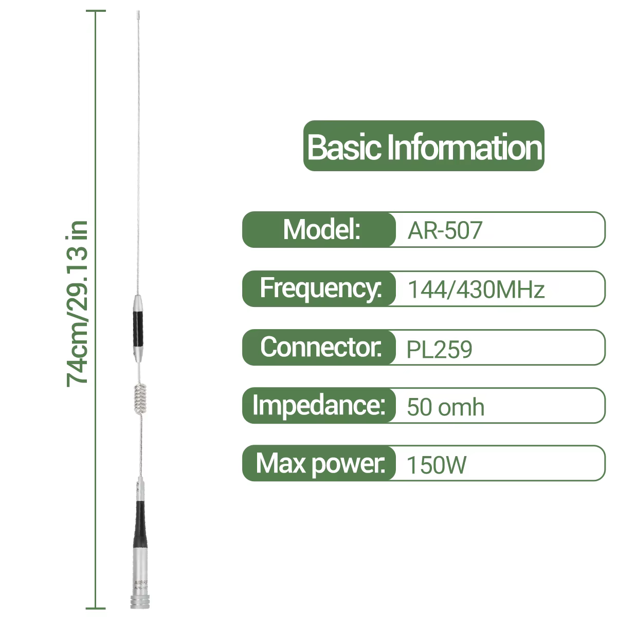 ABBREE AR-507 Antena móvil VHF UHF quad banda PL259 coche - imagen 3