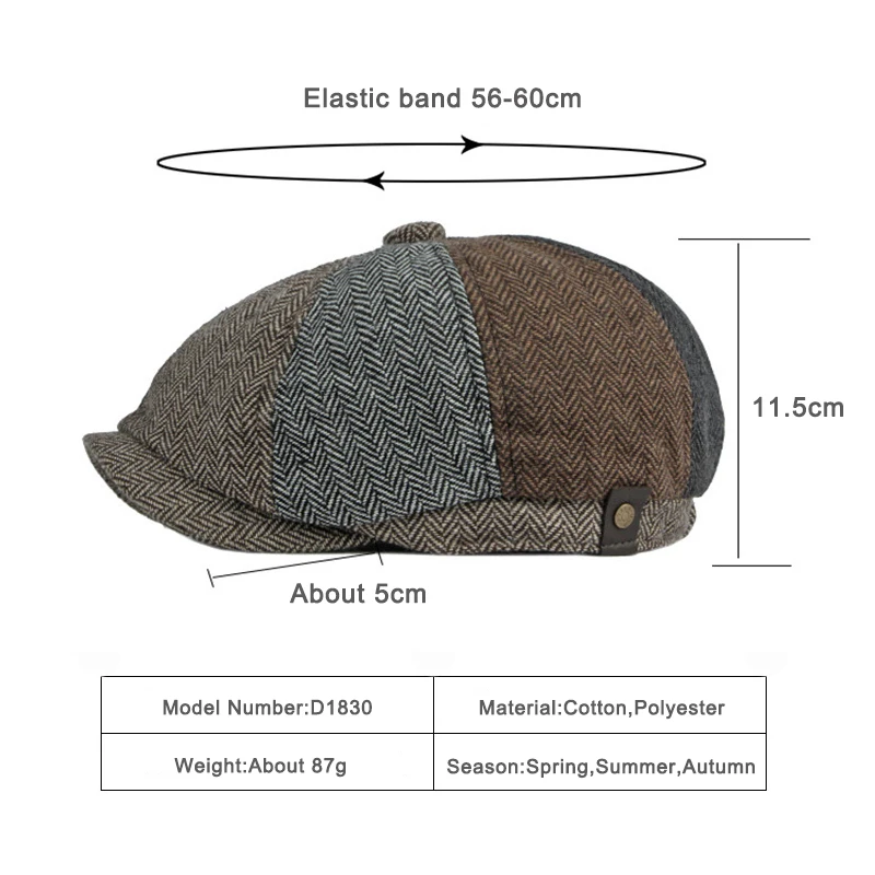 Boina tweed espiga retro informal para hombre primavera y otoño - imagen 3