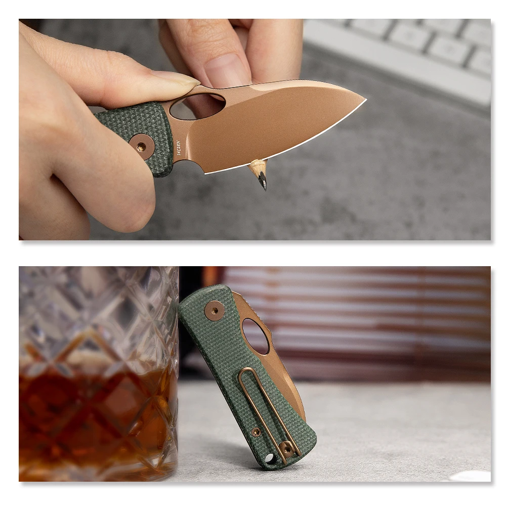 TRIVISA Andromeda-GM Cuchillo plegable EDC Micarta camping y pesca - imagen 2