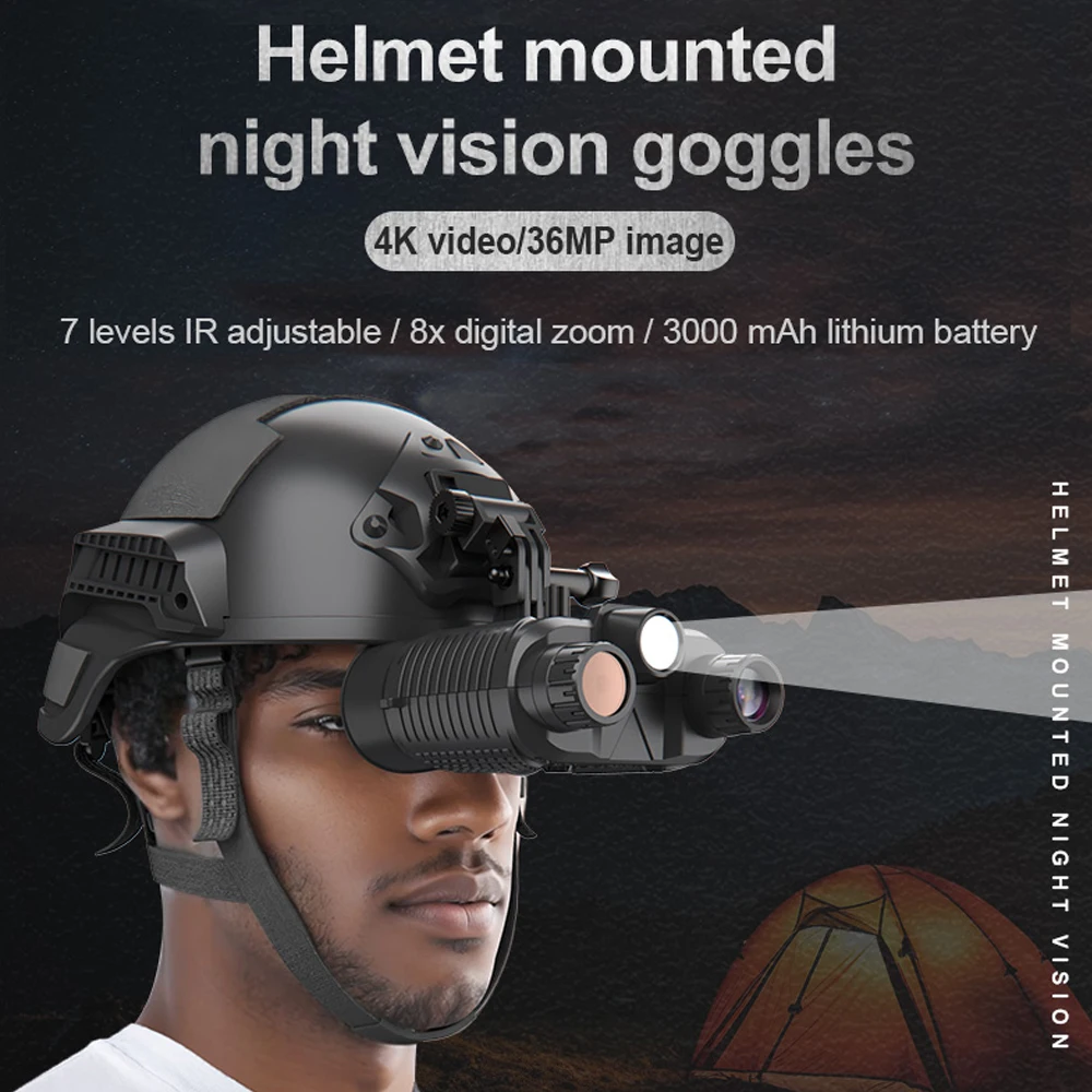 Casco montado con binoculares para visión nocturna