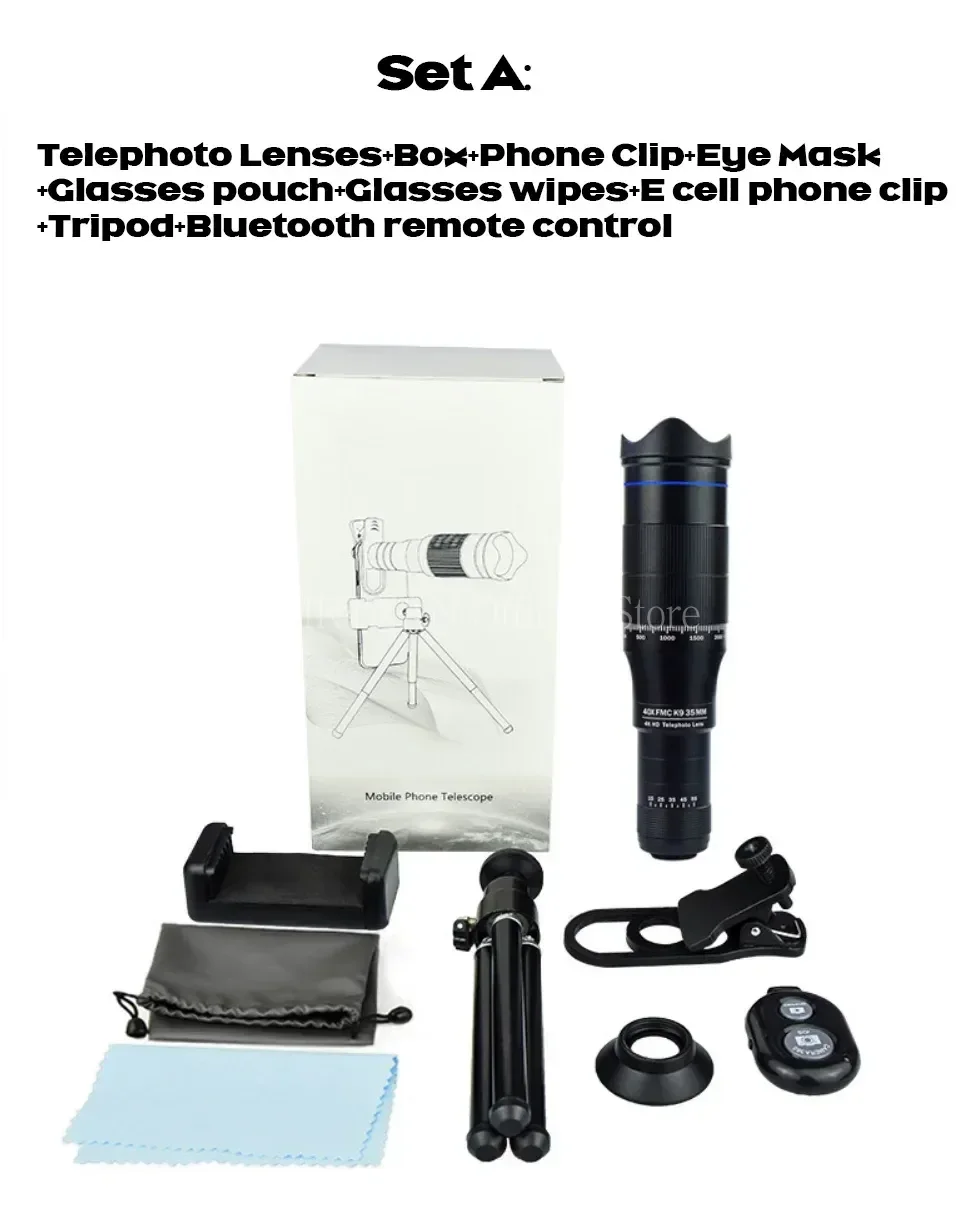 Teleobjetivo para teléfono con clip y accesorios