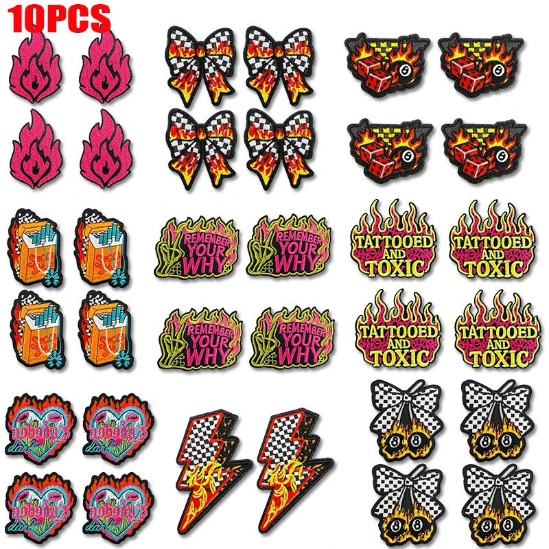 Parche termoadhesivo bordado punk ajedrez llama corazón mariposa